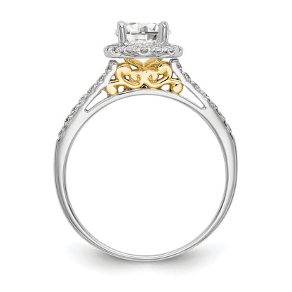 14k Two tone Gold Round Halo Simulated CZ Diamond Engagement Ring