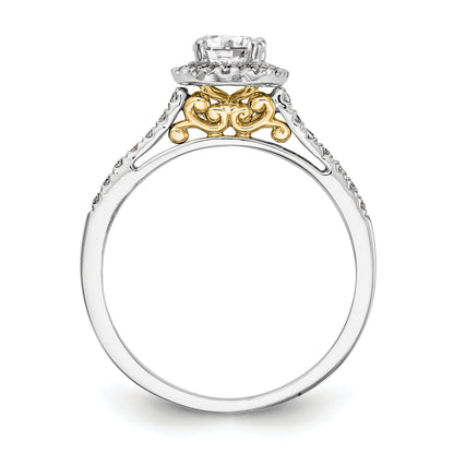 6x8mm Oval CZ Halo Style Engagement Ring 14K Yellow and White Gold