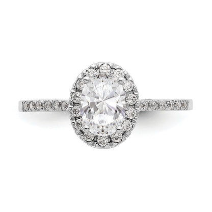6x8mm Oval CZ Halo Style Engagement Ring 14K Yellow and White Gold