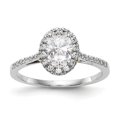 6x8mm Oval CZ Halo Style Engagement Ring 14K Yellow and White Gold