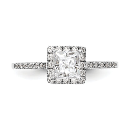 14k White Gold Princess Halo Simulated Diamond Engagement Ring