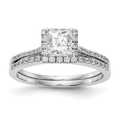 14k White Gold Princess Halo Simulated Diamond Engagement Ring