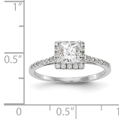 14k White Gold Princess Halo Simulated Diamond Engagement Ring