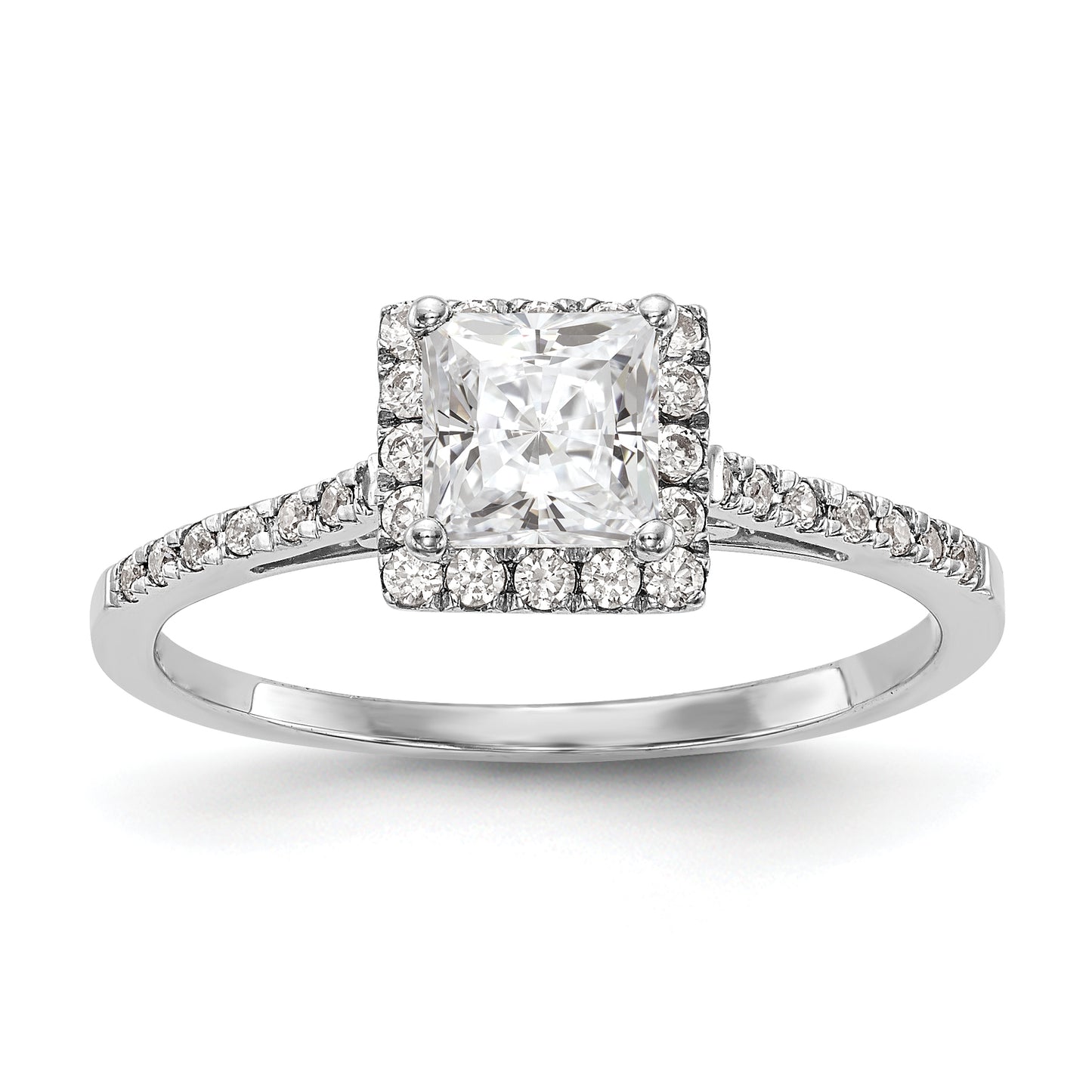 14k White Gold Princess Halo Simulated Diamond Engagement Ring