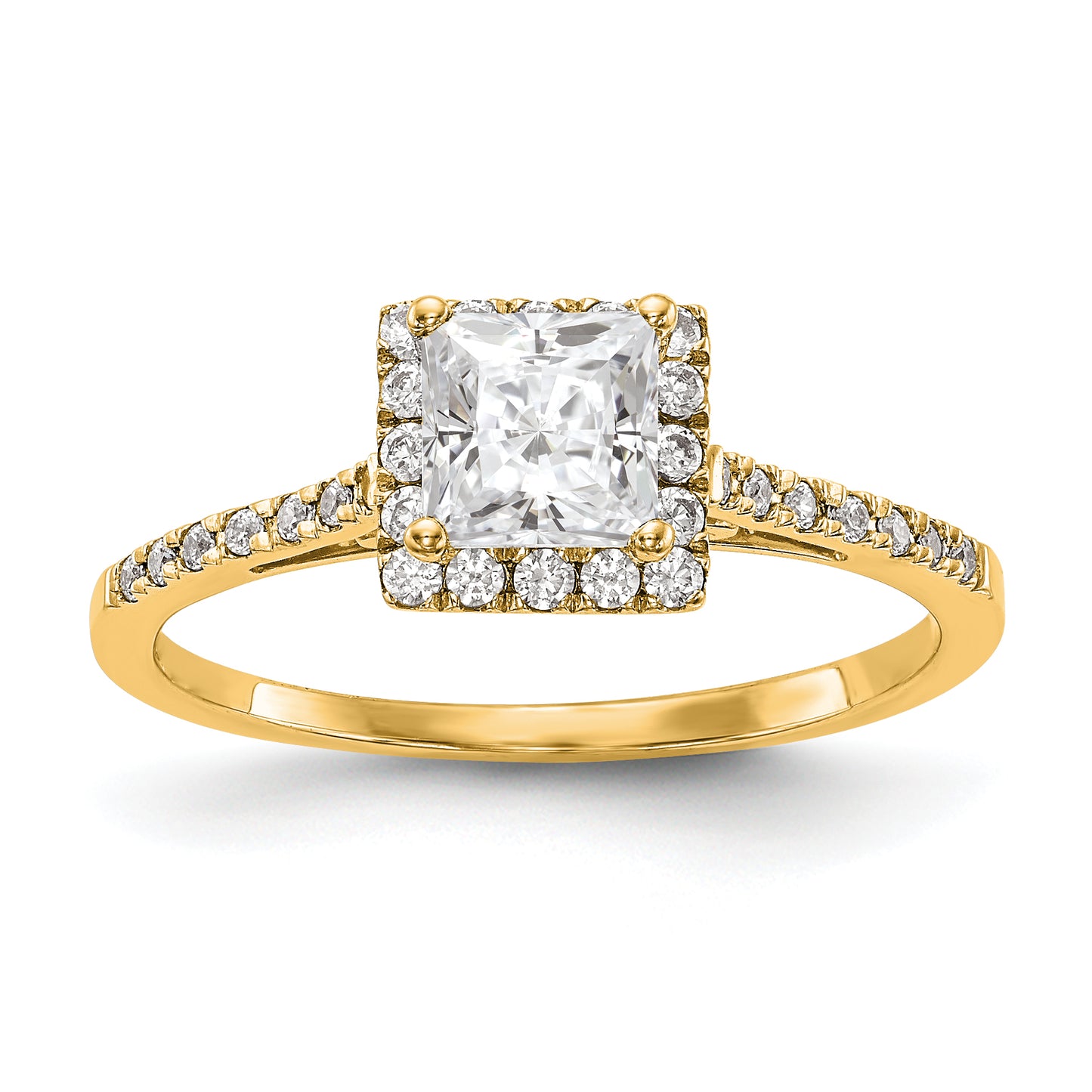 14k Yellow Gold 5x5mm Princess Halo Simulated Diamond Engagement Ring
