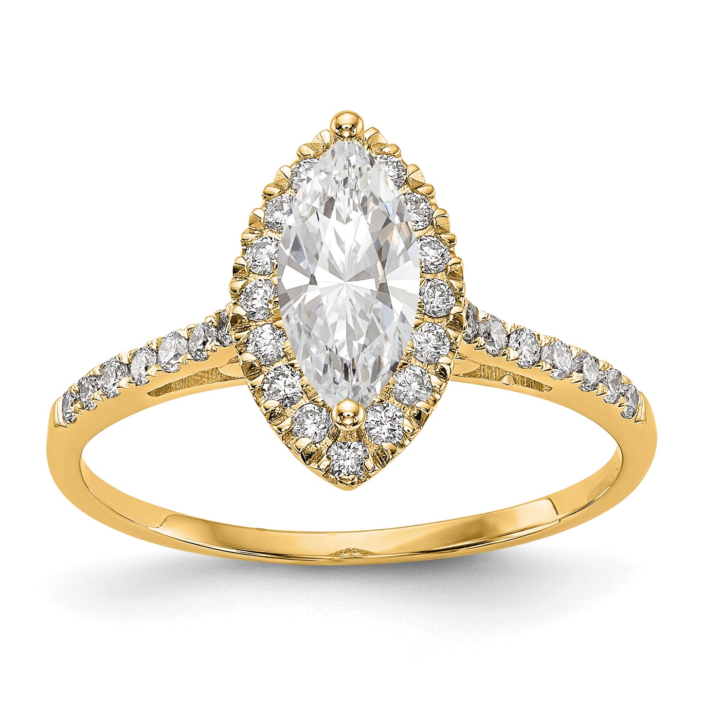 10x5mm Marquise Cut CZ Halo Style Engagement Ring in 14K Yellow Gold