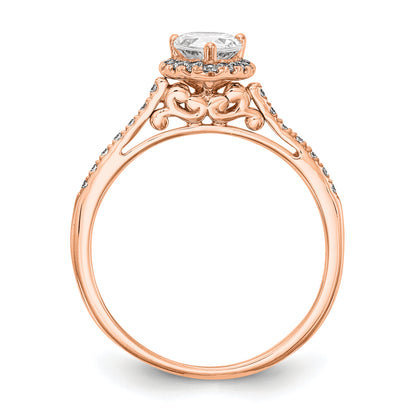 8x5mm Pear Shapet CZ Halo Style Engagement Ring in 14K Rose (Pink) Gold