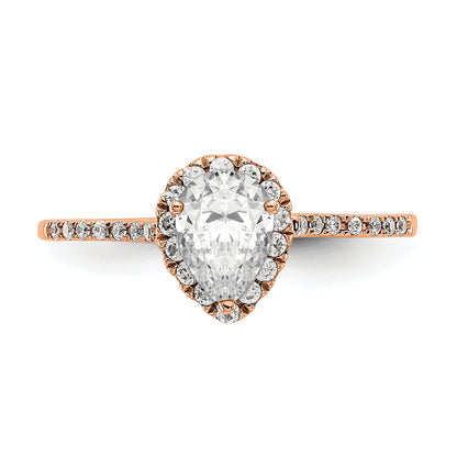 8x5mm Pear Shapet CZ Halo Style Engagement Ring in 14K Rose (Pink) Gold