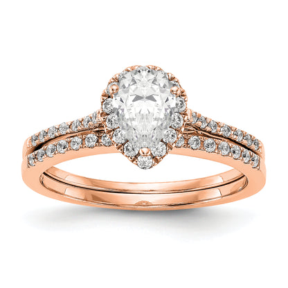 8x5mm Pear Shapet CZ Halo Style Engagement Ring in 14K Rose (Pink) Gold