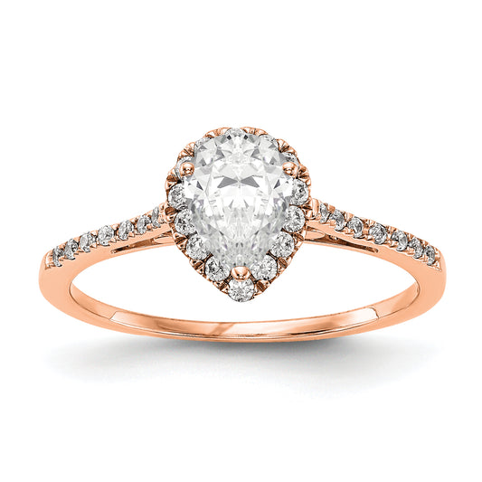 8x5mm Pear Shapet CZ Halo Style Engagement Ring in 14K Rose (Pink) Gold