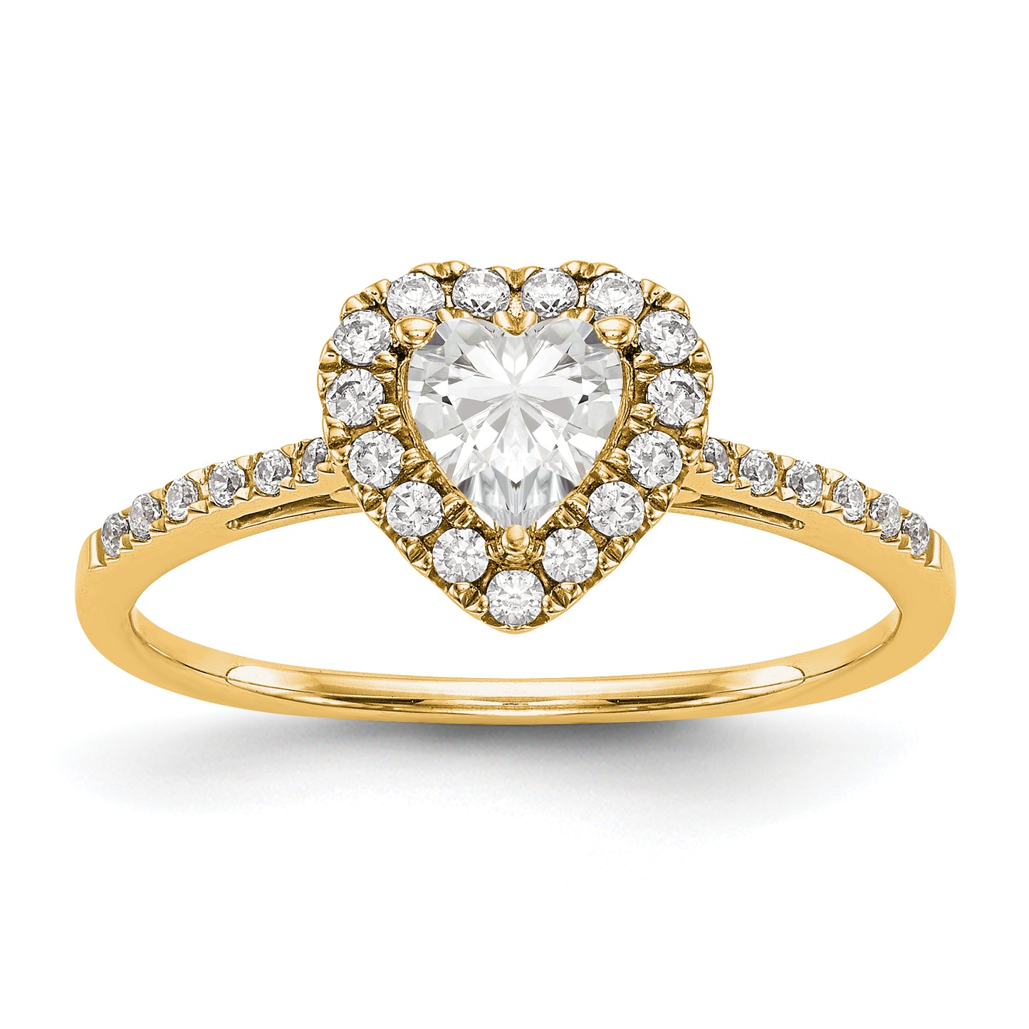 6mm Heart Shape CZ Halo Style Engagement Ring in 14K Yellow Gold