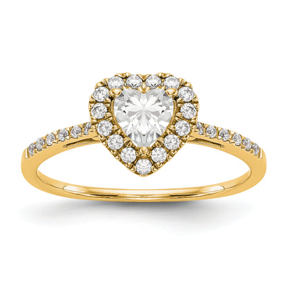 6mm Heart Shape CZ Halo Style Engagement Ring in 14K Yellow Gold