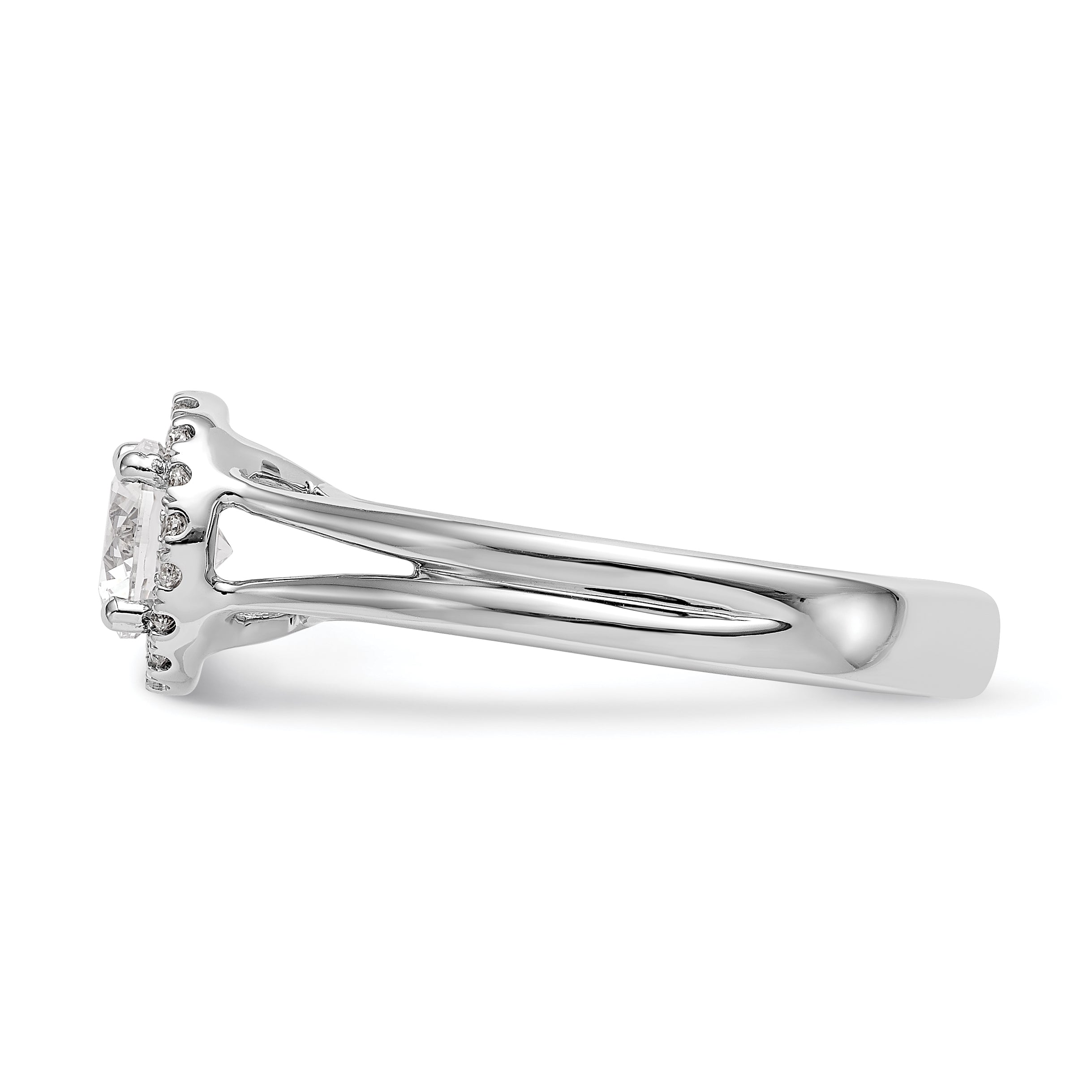 14k White Gold Round Halo Simulated Diamond Split Shank Engagement Ring