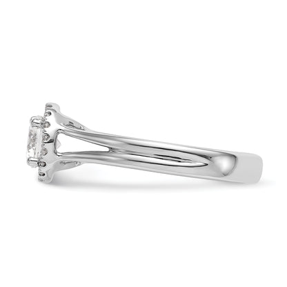 14k White Gold Round Halo Simulated Diamond Split Shank Engagement Ring