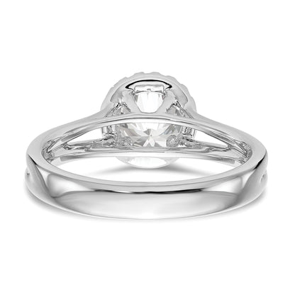 14k White Gold Round Halo Simulated Diamond Split Shank Engagement Ring