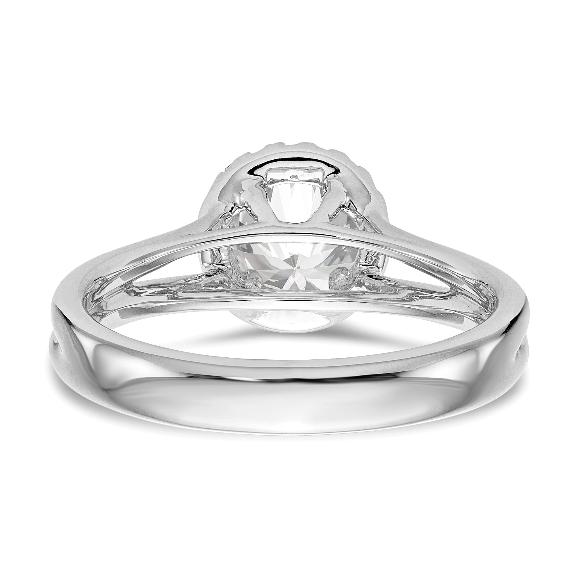 14k White Gold Round Halo Simulated Diamond Split Shank Engagement Ring