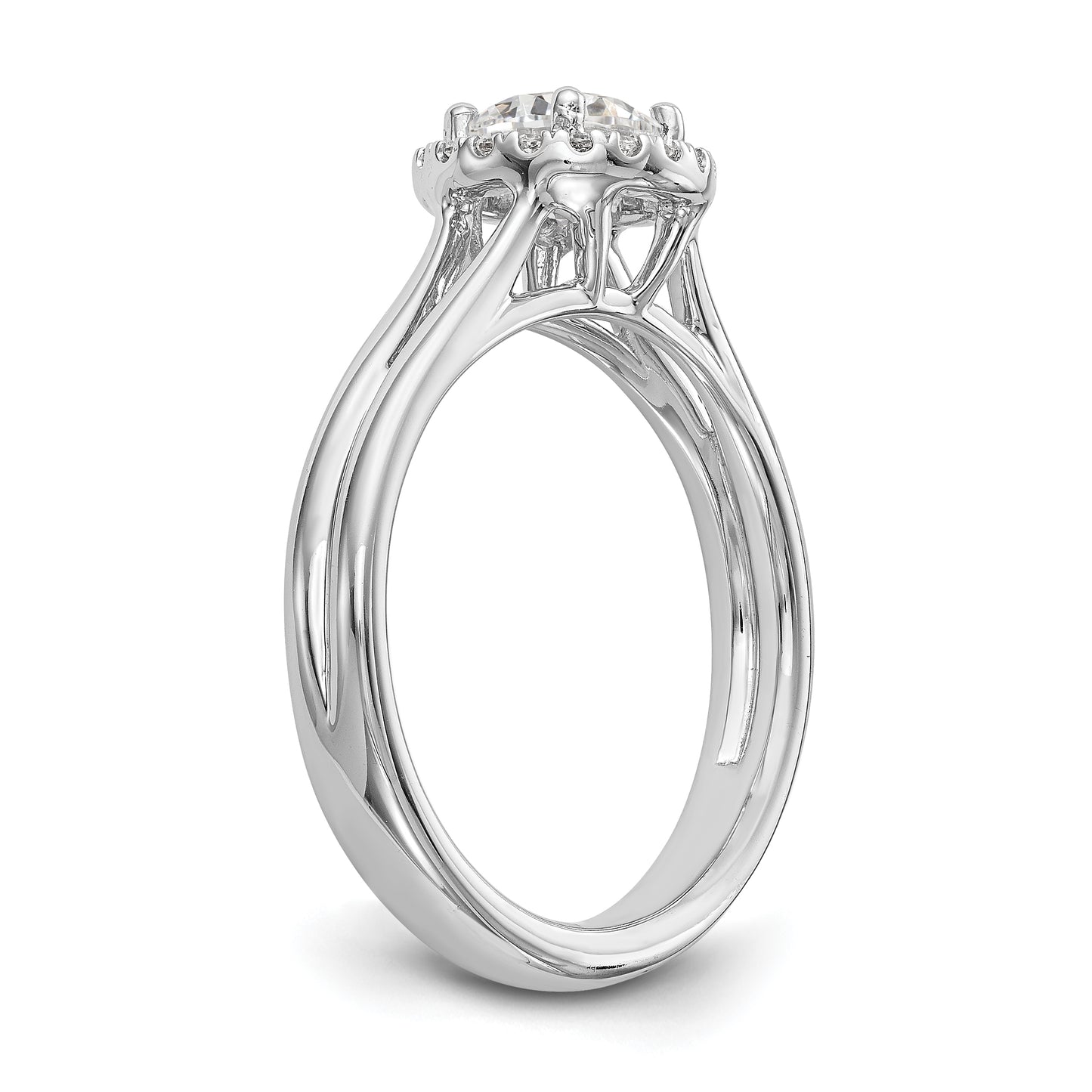 14k White Gold Round Halo Simulated Diamond Split Shank Engagement Ring
