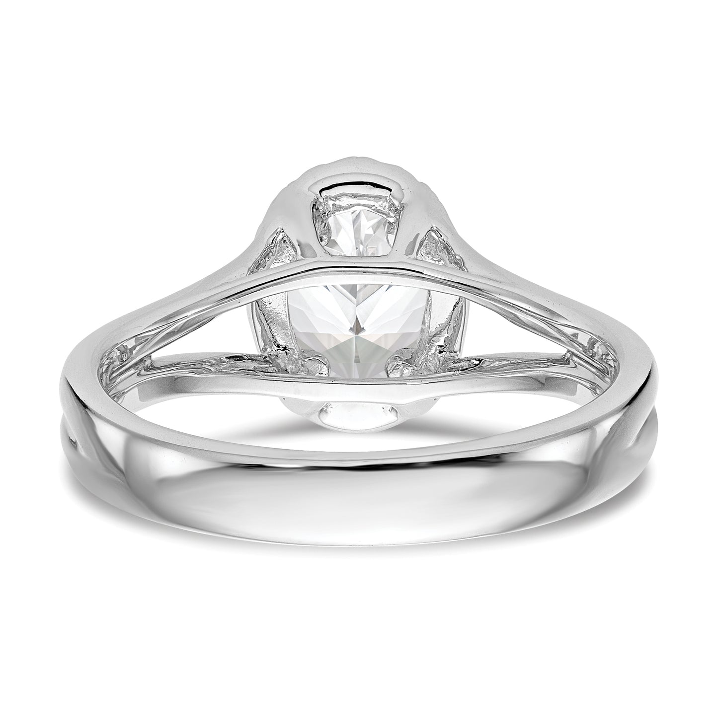 14k White Gold Oval Halo Simulated Diamond Split Shank Engagement Ring