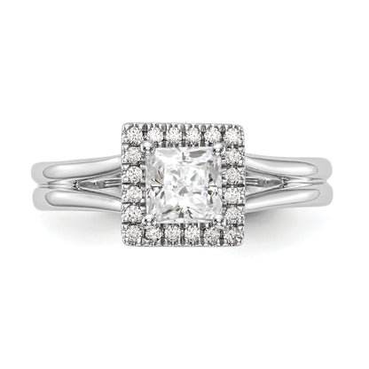 14kw Princess Halo Simulated Diamond Split Shank Engagement Ring
