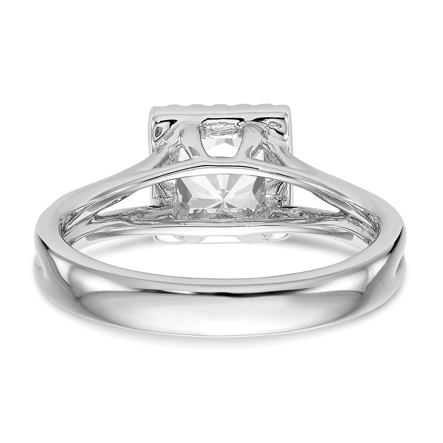 14kw Princess Halo Simulated Diamond Split Shank Engagement Ring