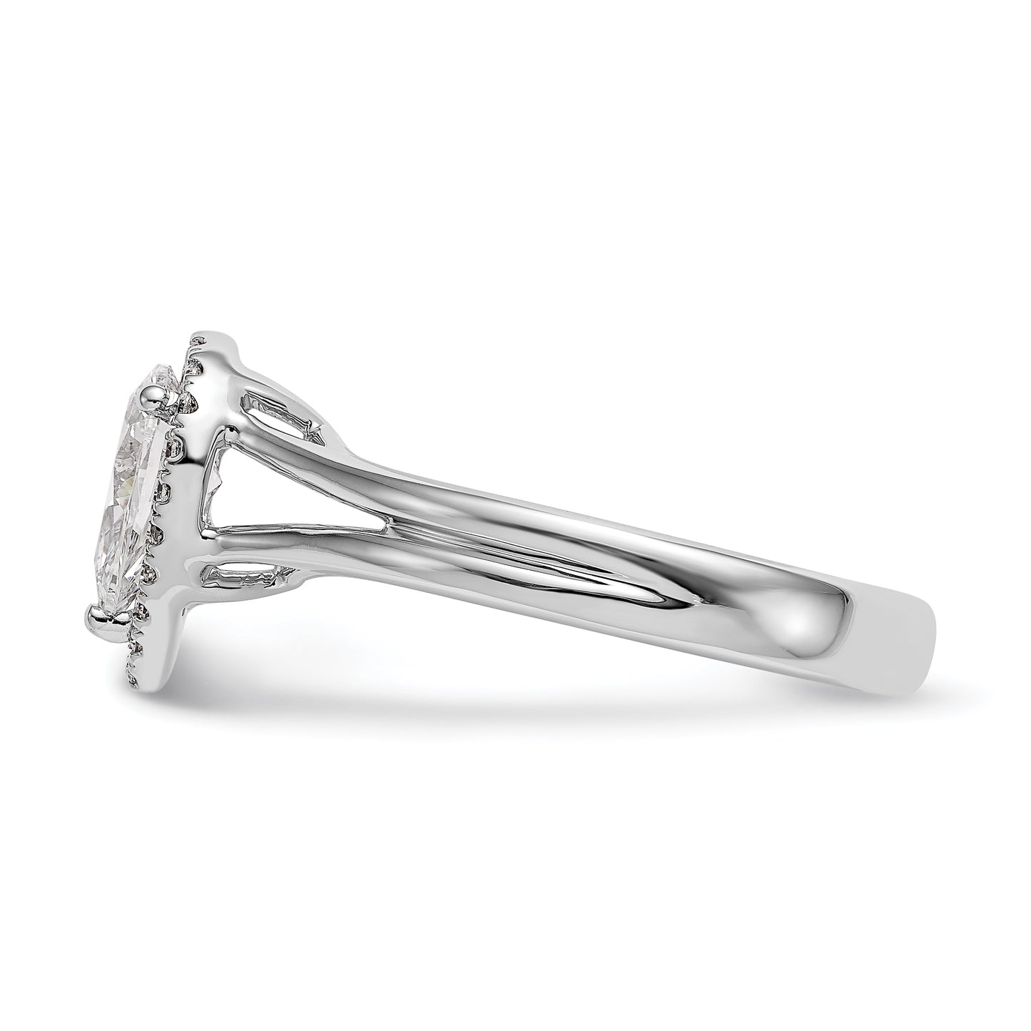 14kw Pear Halo Simulated Diamond Split Shank Engagement Ring
