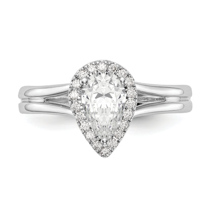 14kw Pear Halo Simulated Diamond Split Shank Engagement Ring