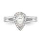 14kw Pear Halo Simulated Diamond Split Shank Engagement Ring