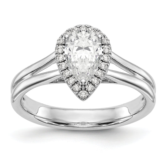 14kw Pear Halo Simulated Diamond Split Shank Engagement Ring