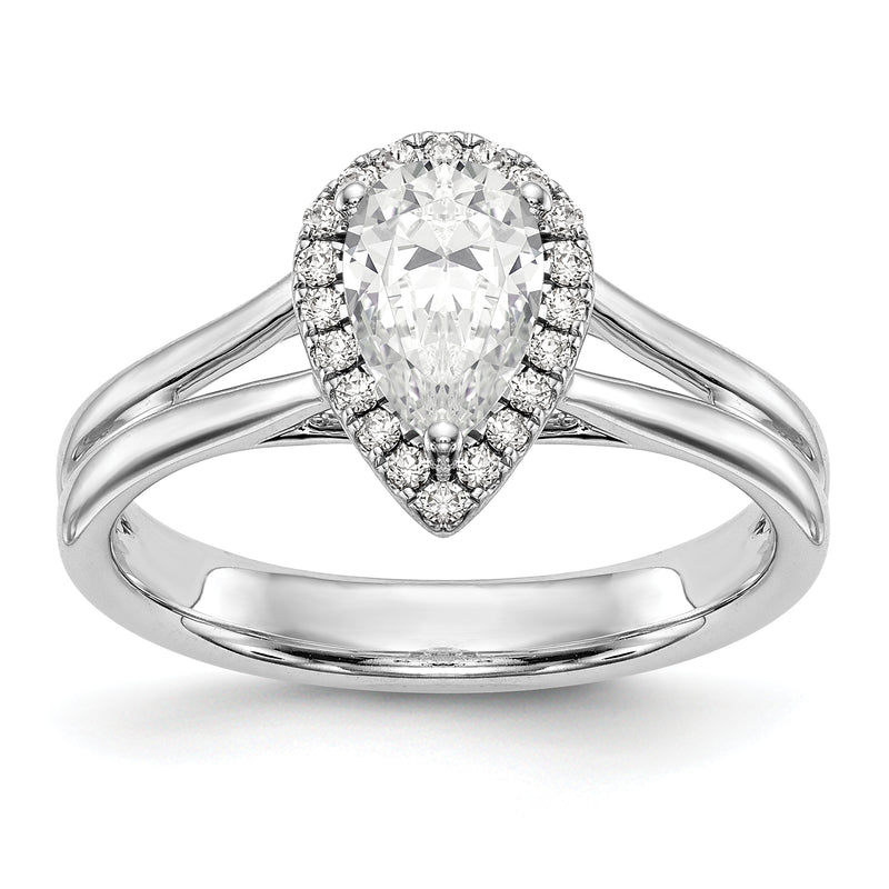 14kw Pear Halo Simulated Diamond Split Shank Engagement Ring
