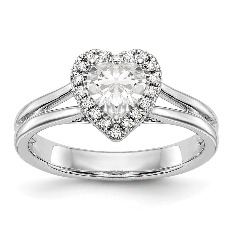 14kw Heart Halo Simulated Diamond Split Shank Engagement Ring