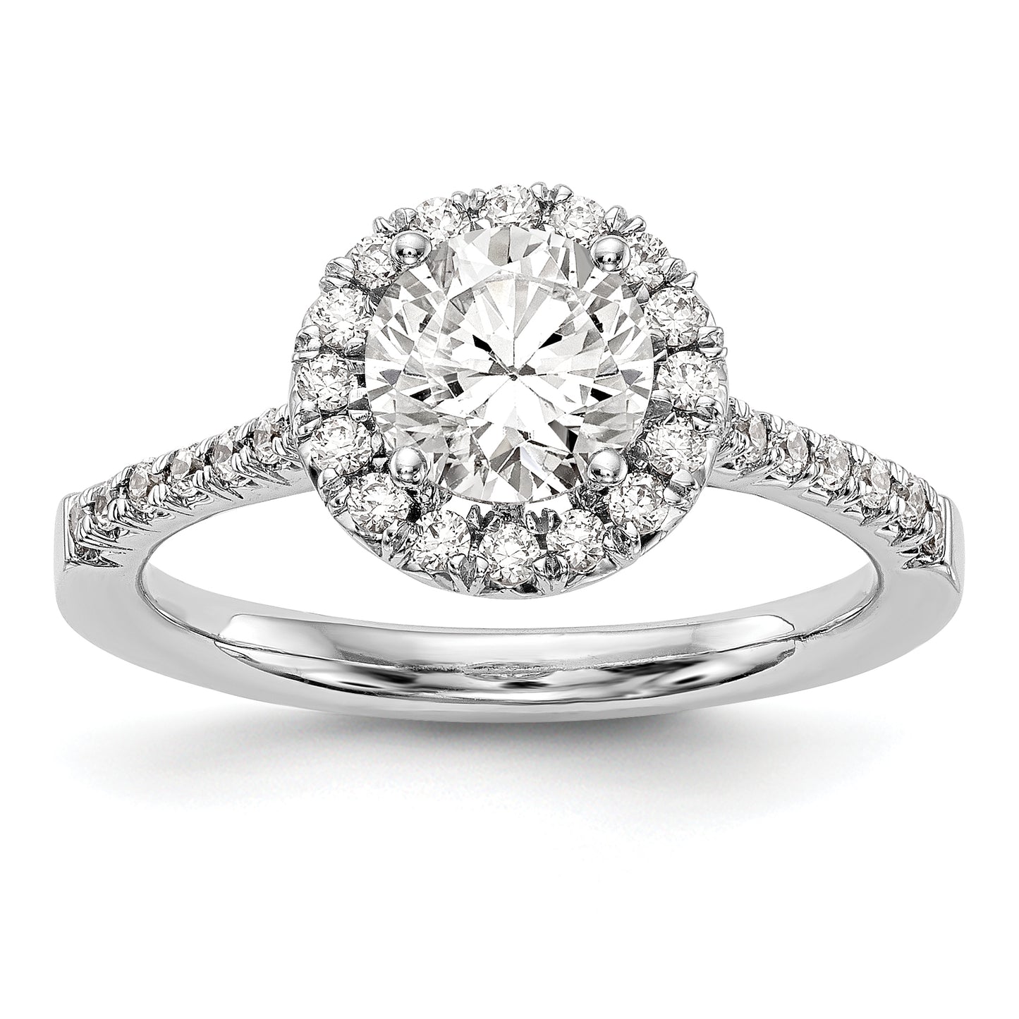14kw Round Halo Simulated Diamond Engagement Ring