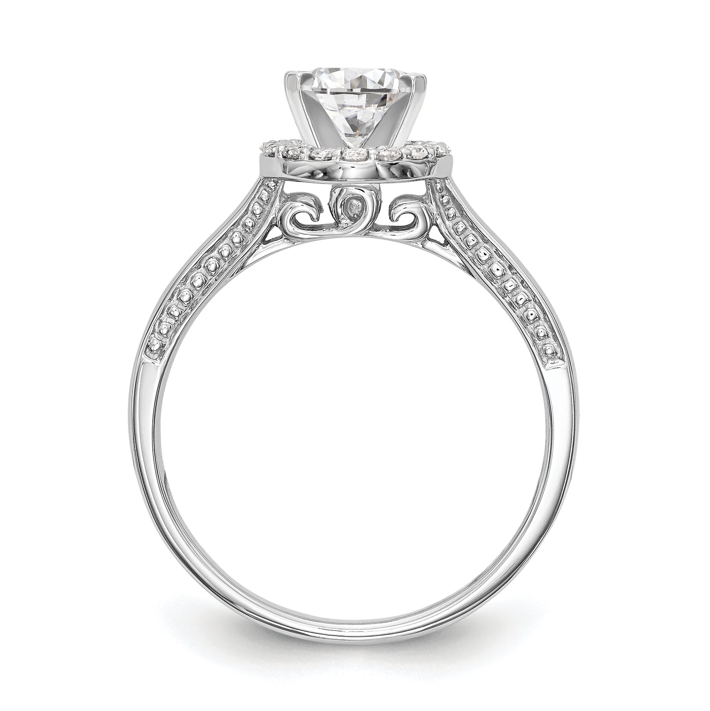 14K White Gold Peg Set Dia CZ Round Halo Engagement Ring