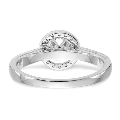 14K White Gold Peg Set Dia CZ Round Halo Engagement Ring