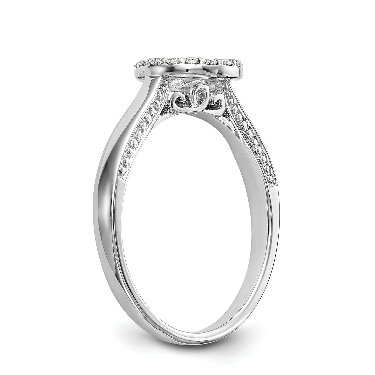 14K White Gold Peg Set Dia CZ Round Halo Engagement Ring