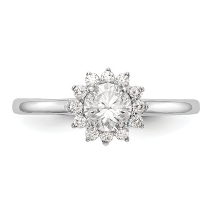 14K White Gold Round Simulated Diamond Halo Engagement Ring