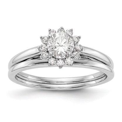 14K White Gold Round Simulated Diamond Halo Engagement Ring