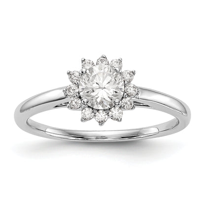 14K White Gold Round Simulated Diamond Halo Engagement Ring