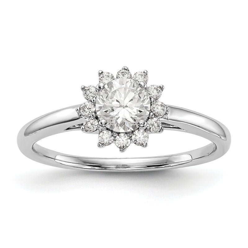 14K White Gold Round Simulated Diamond Halo Engagement Ring