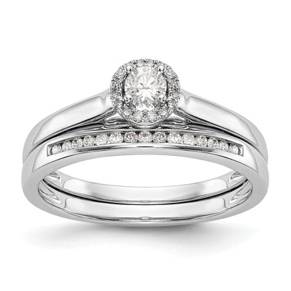 14K White Gold Round Simulated Diamond Halo Engagement Ring