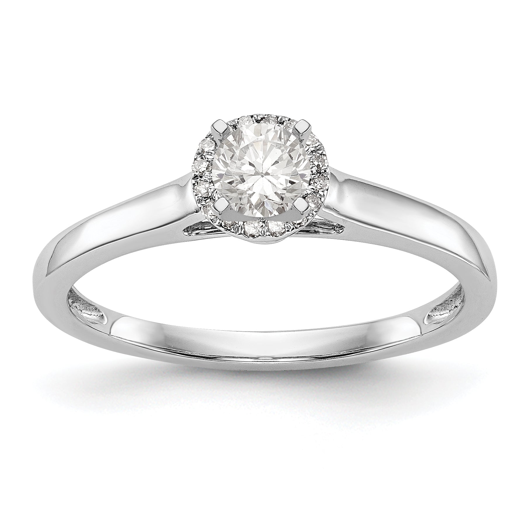 14K White Gold Round Simulated Diamond Halo Engagement Ring