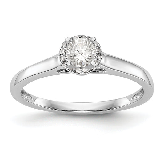 14K White Gold Round Simulated Diamond Halo Engagement Ring