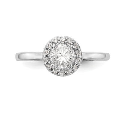 14K White Gold Round Simulated Diamond Halo Engagement Ring