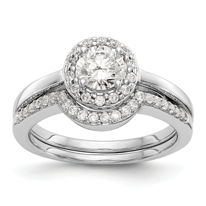 14K White Gold Round Simulated Diamond Halo Engagement Ring