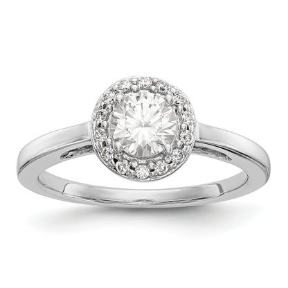 14K White Gold Round Simulated Diamond Halo Engagement Ring