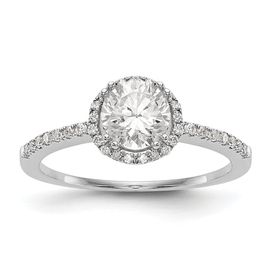 14K White Gold Round Simulated Diamond Halo Engagement Ring