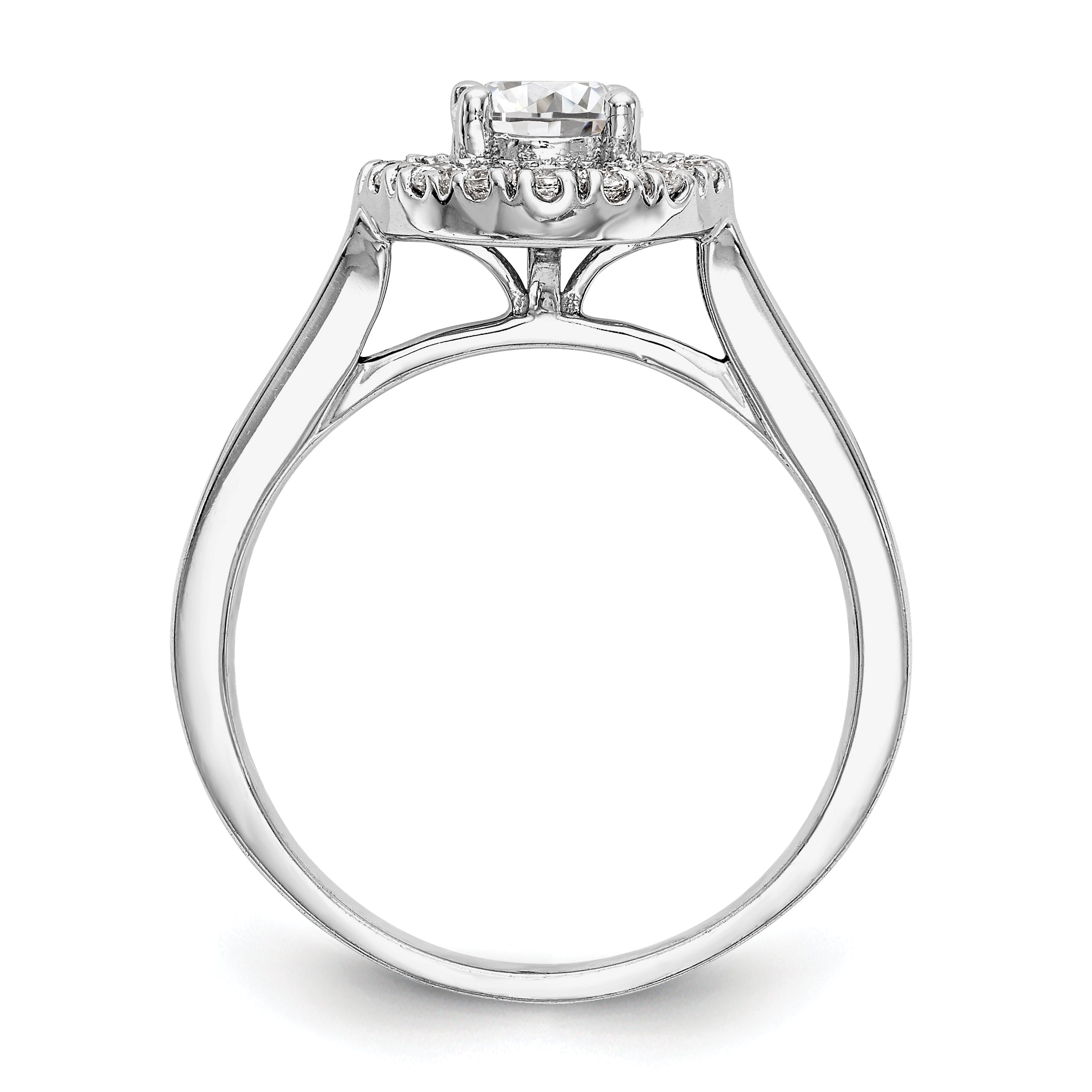 14K White Gold Round Simulated Diamond Halo Engagement Ring