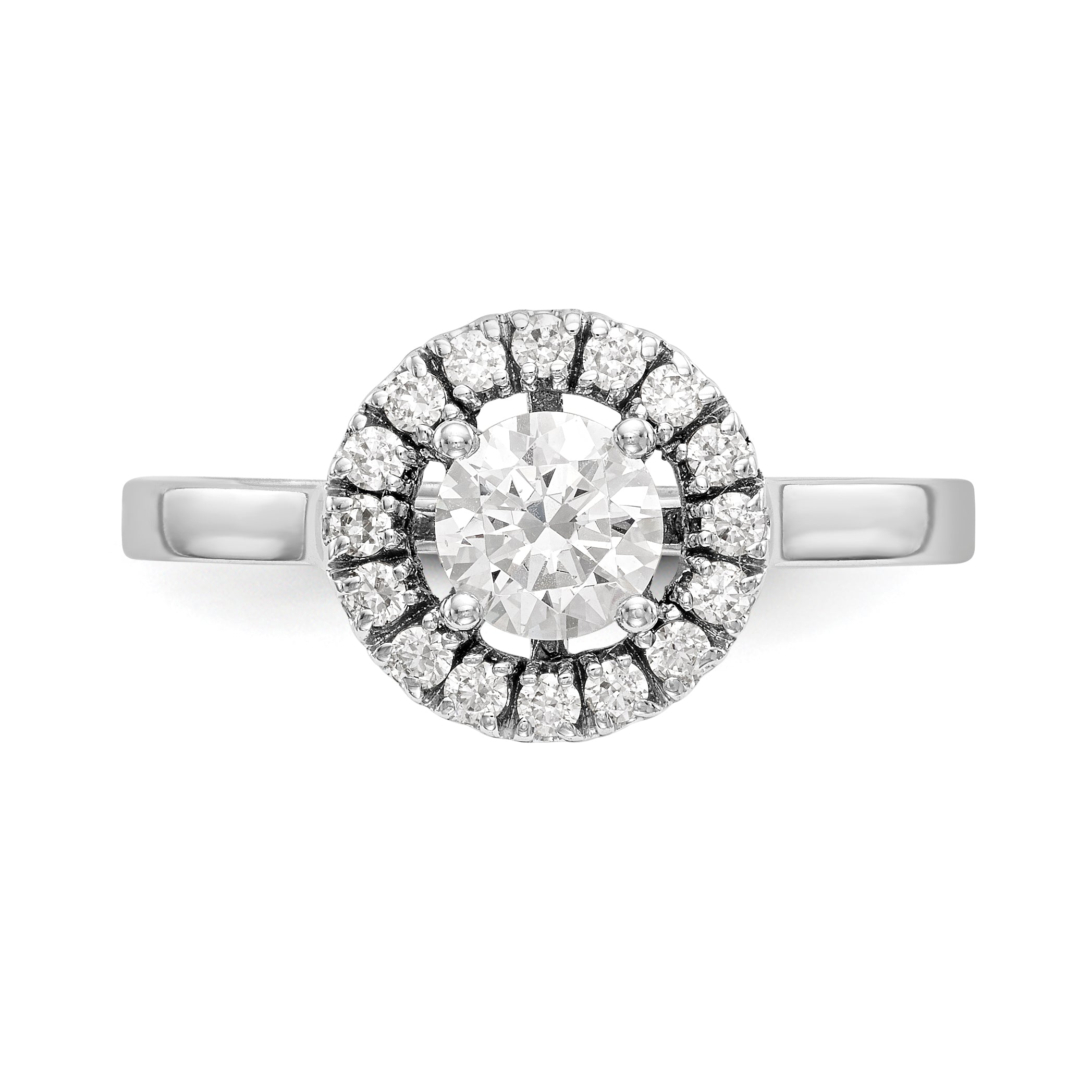 14K White Gold Round Simulated Diamond Halo Engagement Ring