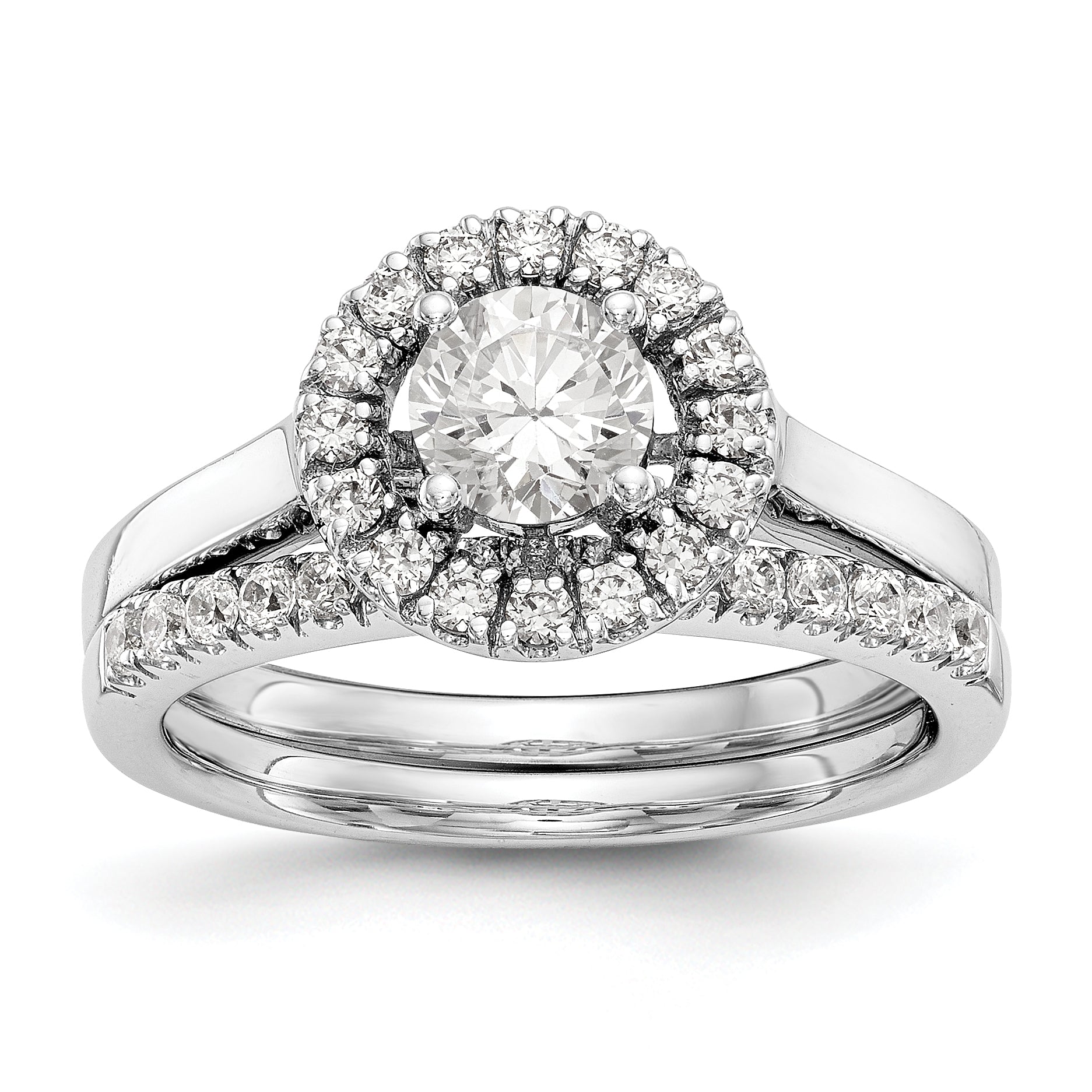 14K White Gold Round Simulated Diamond Halo Engagement Ring