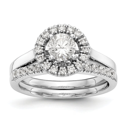 14K White Gold Round Simulated Diamond Halo Engagement Ring
