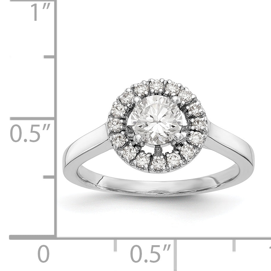 14K White Gold Round Simulated Diamond Halo Engagement Ring